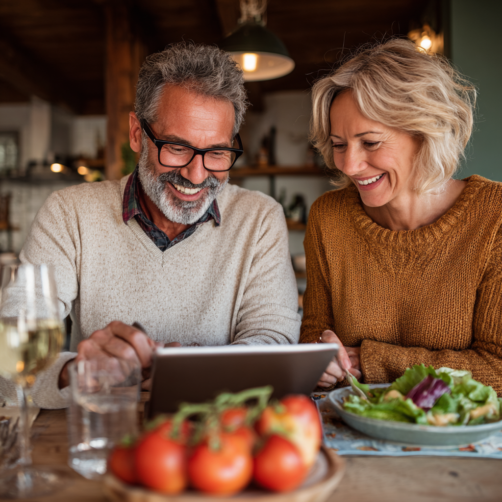 Middle-aged adults enjoying healthy meal planning together